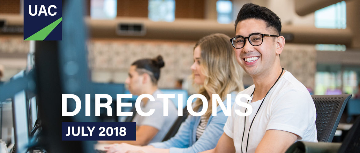 Directions July 2018 banner showing three young people sitting in a row, each at a computer; the nearest guy smiles to camera Directions July 2018 banner showing three young people sitting in a row, each at a computer; the nearest guy smiles to camera