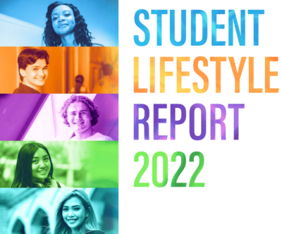 Cover of UAC's Student Lifestyle Report 2022 featuring five students