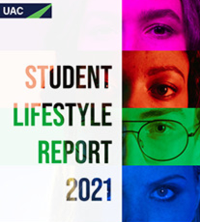 Cover of UAC's Student Lifestyle Report 2021 featuring five students