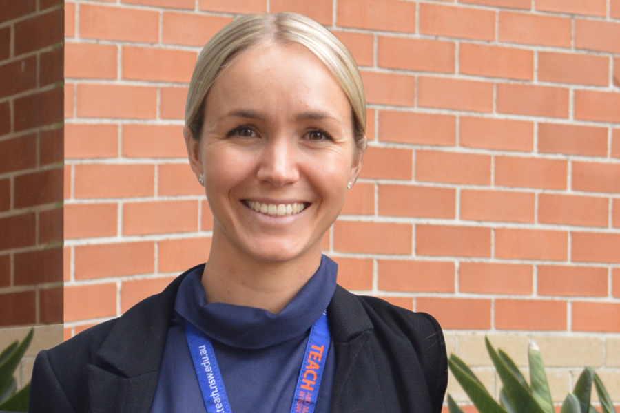 Sophie Allen, Careers Adviser at Killara High School, smiles to camera in front of brick wall Sophie Allen, Careers Adviser at Killara High School, smiles to camera in front of brick wall
