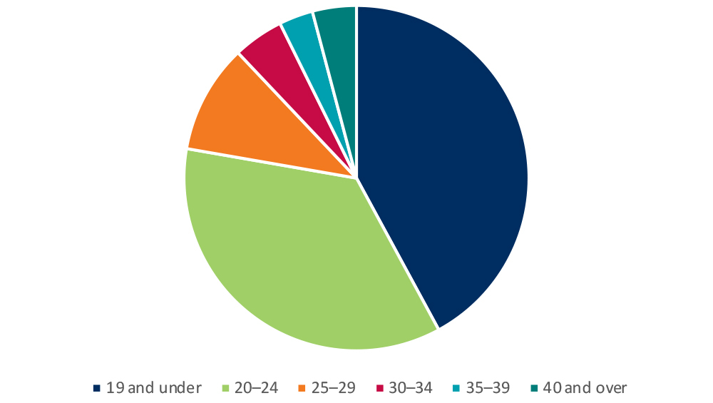 Pie chart showing UAC applicants analysed by age