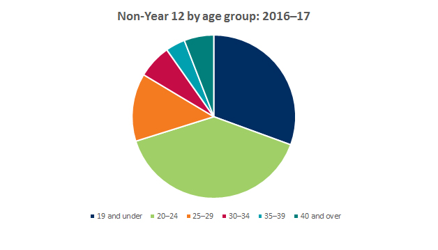 Graph showing breakdown of non-year 12 applicants by age group 2016-2017